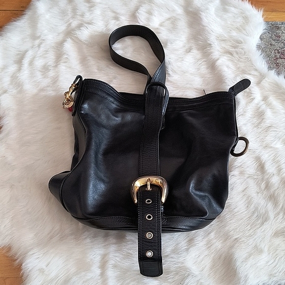Luigi Sciorio Black Leather Shoulder Bag with Belt And Gold Buckle. Like New - Picture 8 of 8